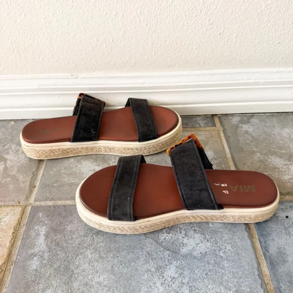 MIA Carleen Platform Sandals Black Buckle Espadrille Size 9 Womens